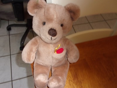 plush tan brown red heart in pocket lovey teddy vintage