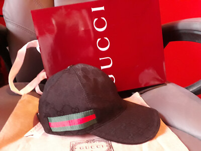 Gucci GG Monogram with Web Canvas Baseball Cap Head Hat Black Size M