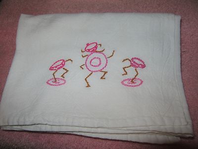 6 Vintage Muslin/Cotton Embroidered Tea Towels-Initials, Bunny Rabbit,Apple, Pie