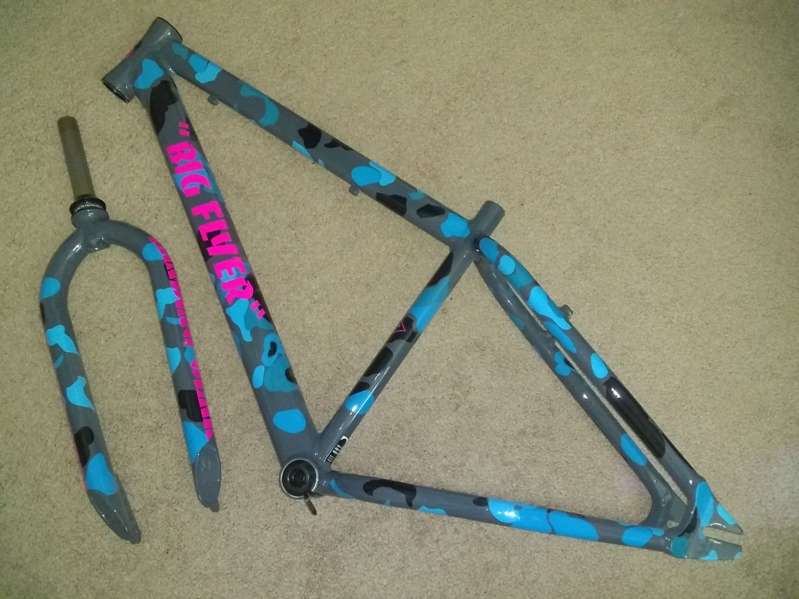 FRAME+FORK ONLY) SE BIKES big flyer blue camo bmx quadangle FRAME+FORK ONLY) SE BIKES big flyer blue camo bmx quadangle