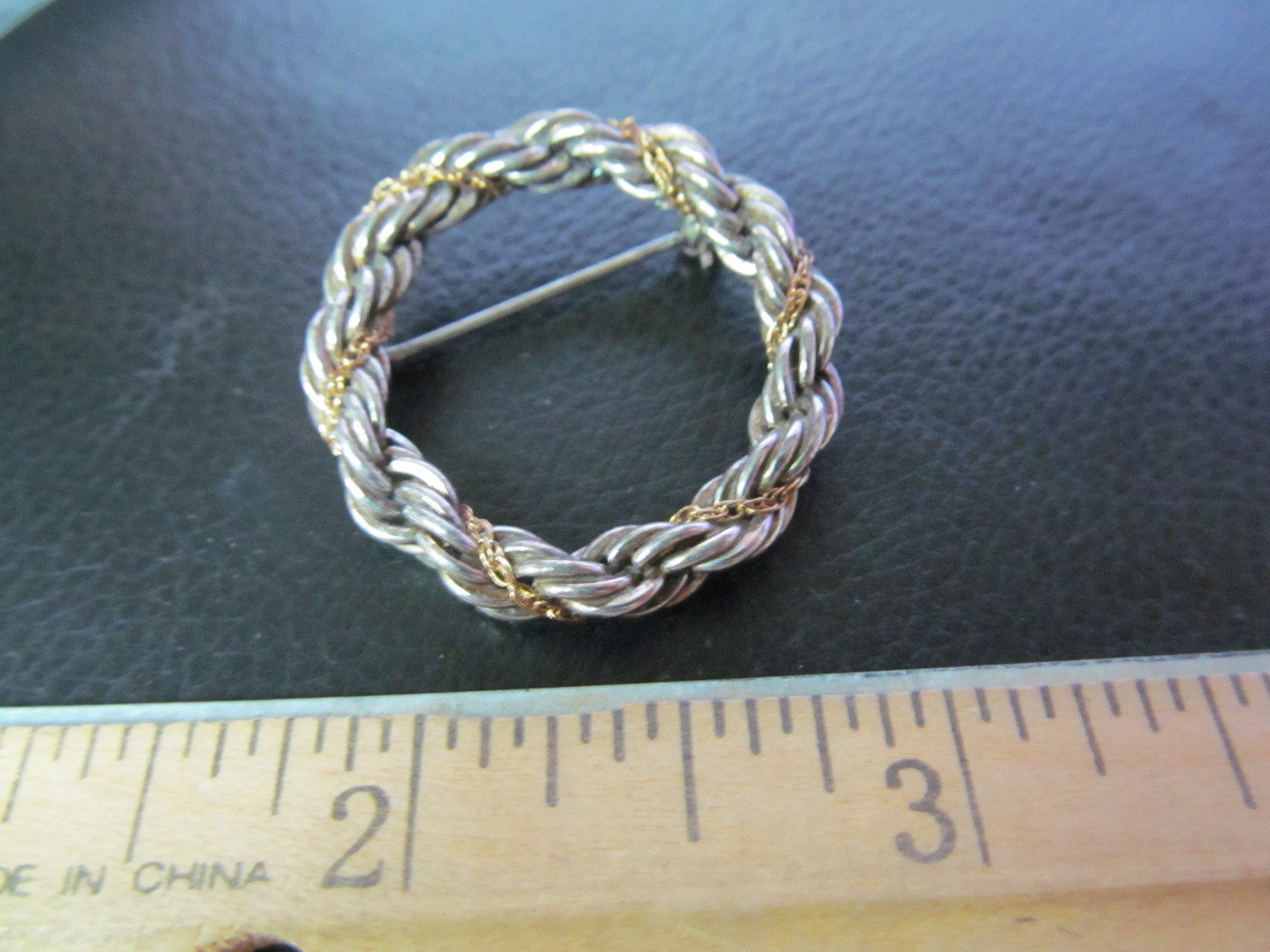 Tiffany Sterling Silver + 18K Gold Circle Rope Brooch Pin .925 .750