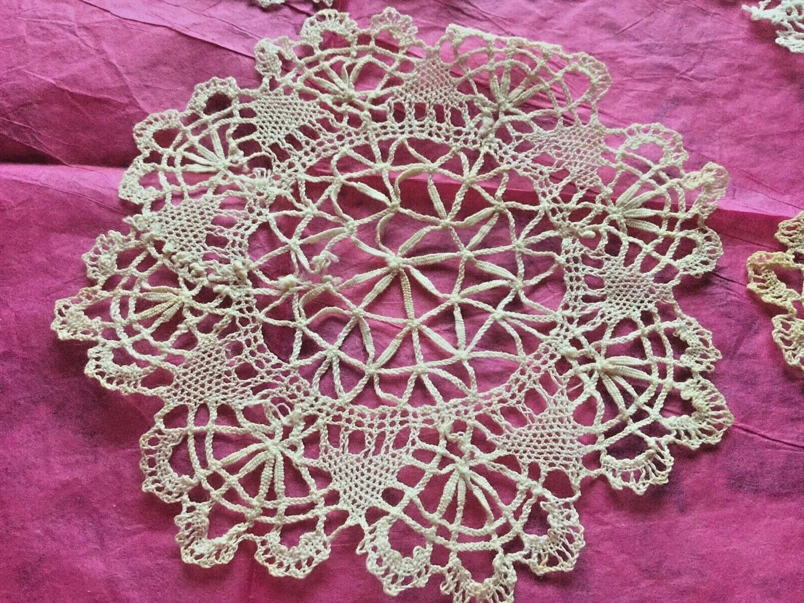 4 antique small vtg lace Dollie all Genoese lace hand made
