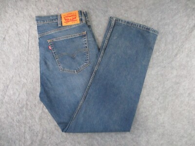 Levis 505 Jeans Mens 38x32 Blue Denim Regular Straight Stretch Western Dark Wash