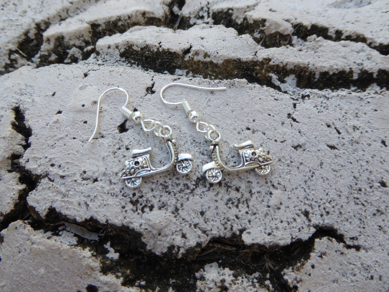 Tropicalia Handcrafted Set Necklace Earrings Scooter Tibetan Silver Charms Vespa