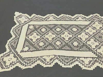 String Crochet Table Floral Runner Cream Ivory Handmade Vintage 14