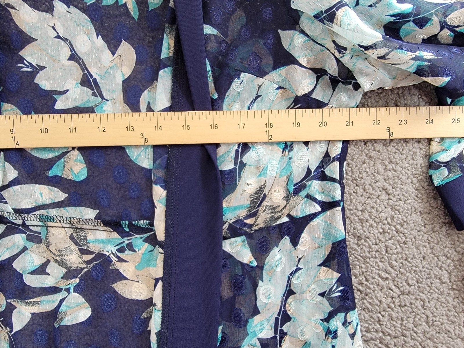 R & M Richards Floral Jacquard Jacket Womens 12 Blue Multi Open Front 3/4 Sleeve - Picture 6 of 16