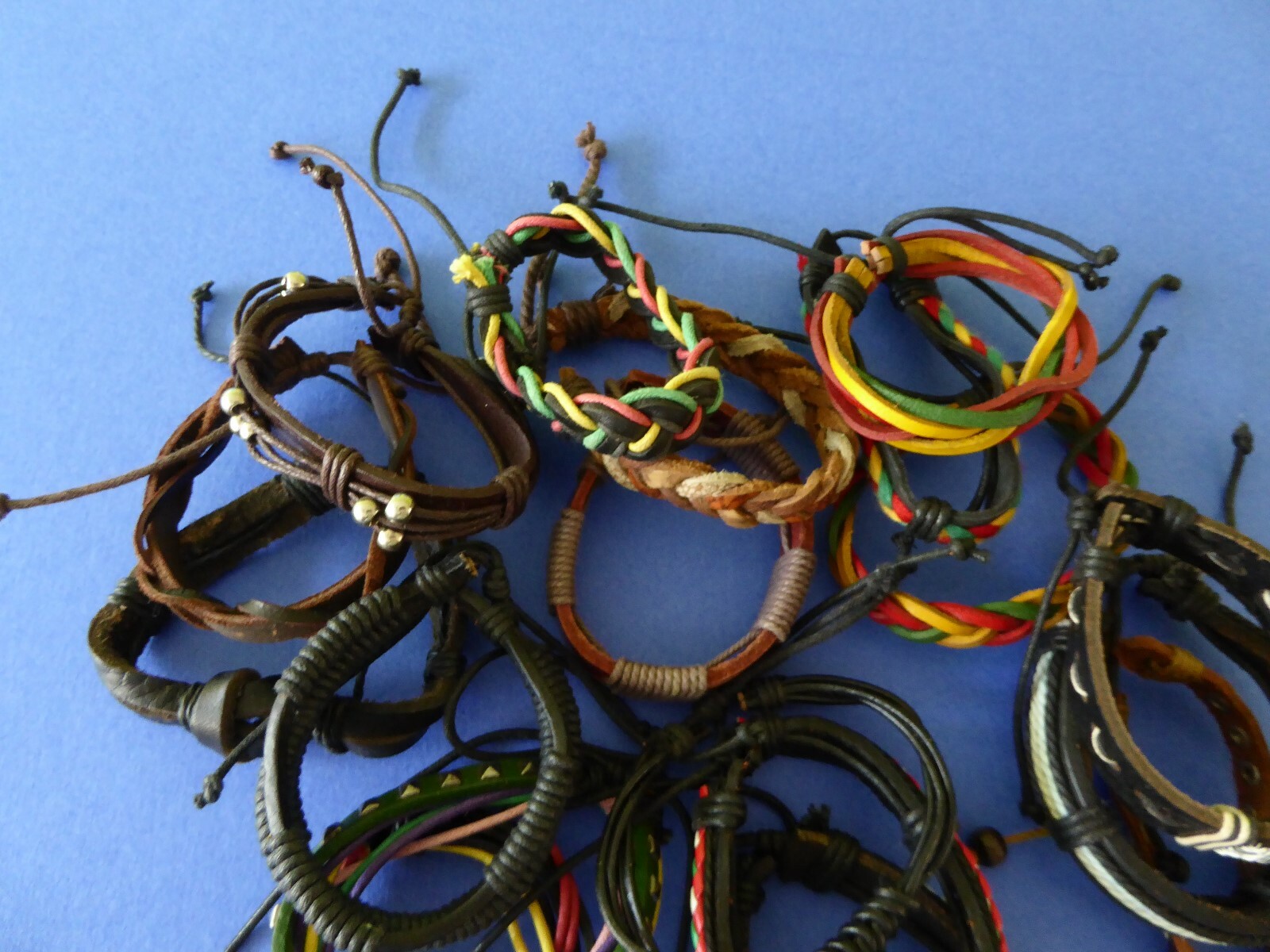 Lot of 18 Braided Surfer Multi Layer Cuff Bracelet Leather Multicolored