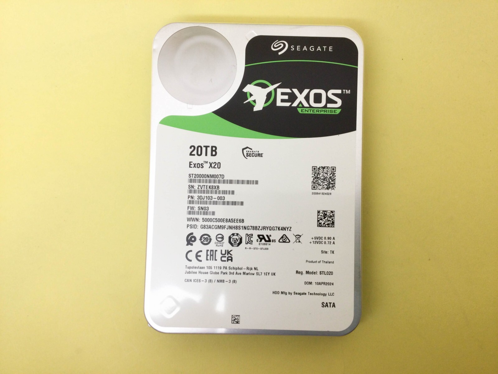 Seagate Exos X20 20TB 7.2K SATA 6Gb/s 3.5in 256MB Internal HDD ST20000NM007D New