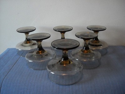 6 Smoke Colored Champagne Sherbet Stemmed Glasses
