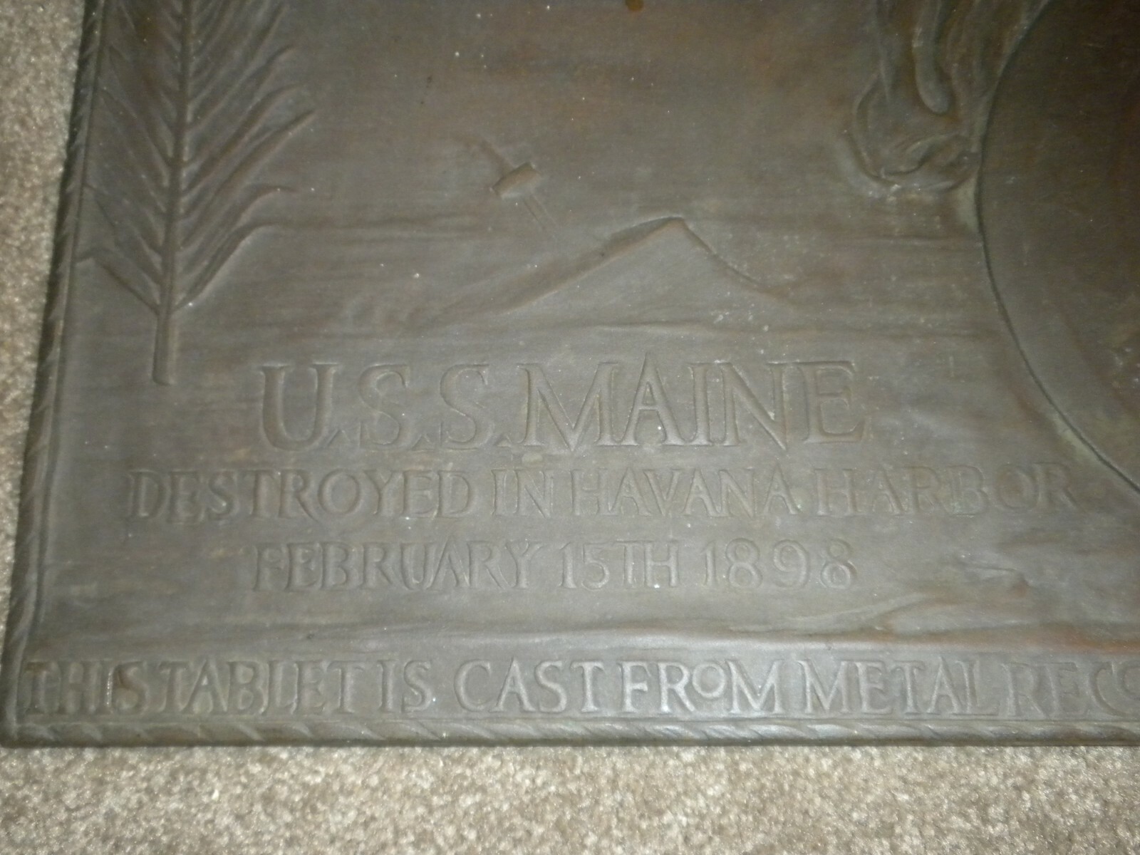 Spanish American War Battleship Maine Bronze Plaque - Charles Keck 1913, 11.5 LB