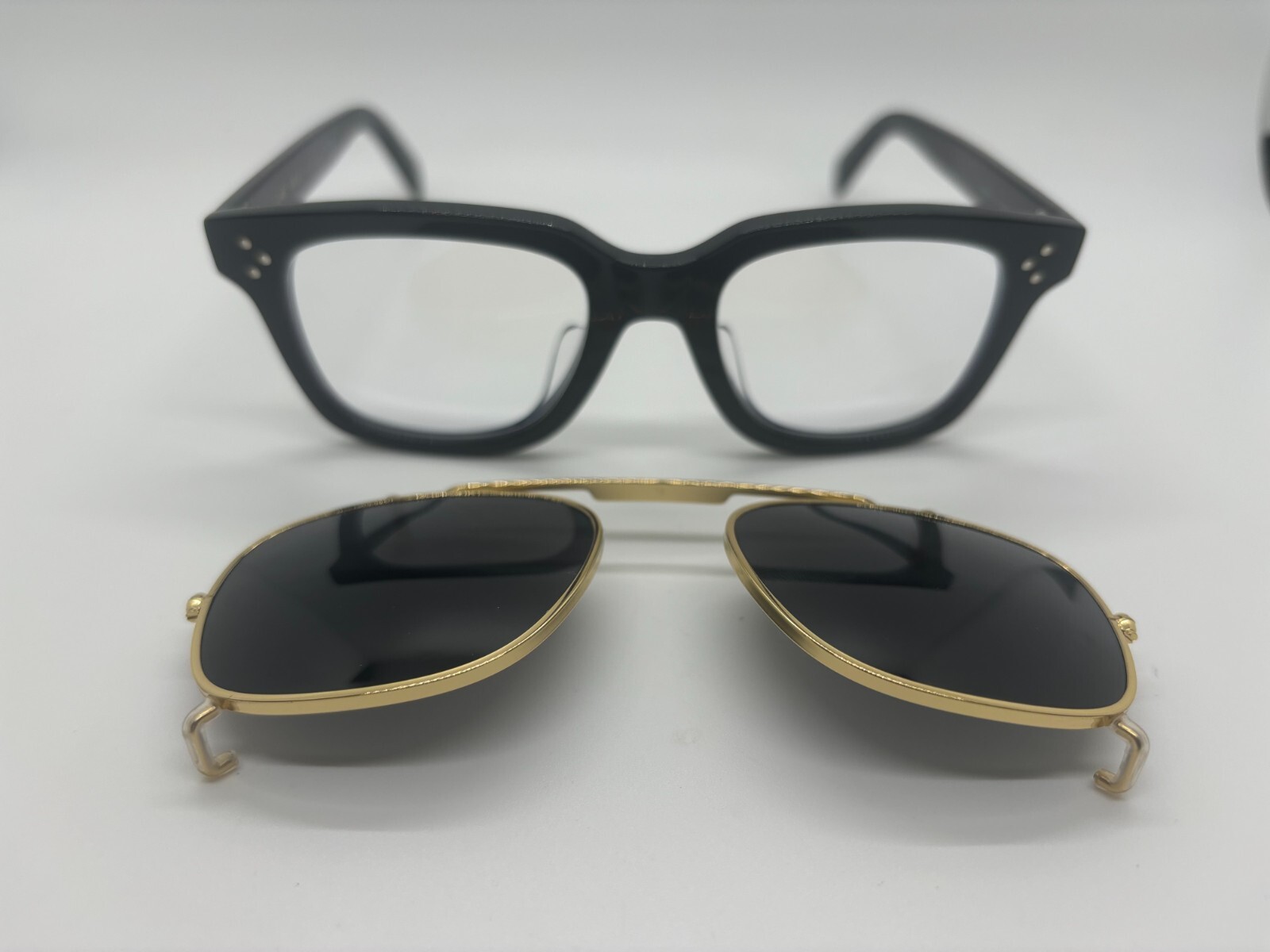Pre-owned Celine Cl40268u-cl 01 Black Clip On Sunglasses 50-19-145mm Comes W/full Set In Gray