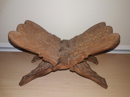Collapsible Wooden Wood Book Indian Bible Holder Ornate Leaf Flower Stand