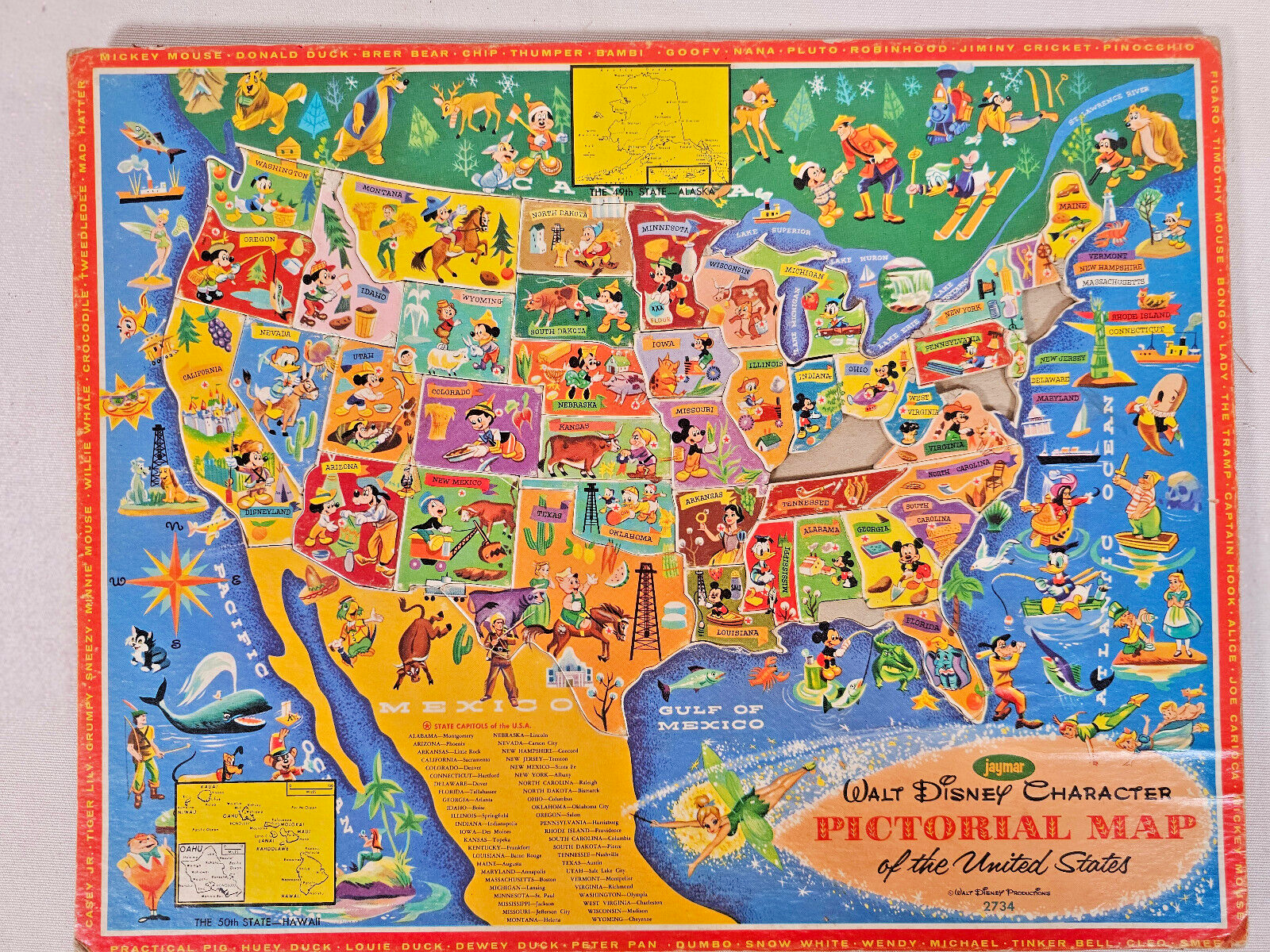 （セール）開催中 人気ブランドも続々プライス 1960's Walt Disney Character Pictorial Map of the United 絵本・児童書