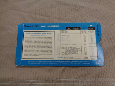 1965 Plymouth Fury Dealer Ross Roy Comparagram 65 vs Galaxie Catalina Impala