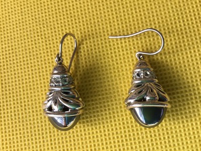 Ann King NWOT Sterling Tapestry Fleur Hematite Dangle Earrings QVC Rare Signed