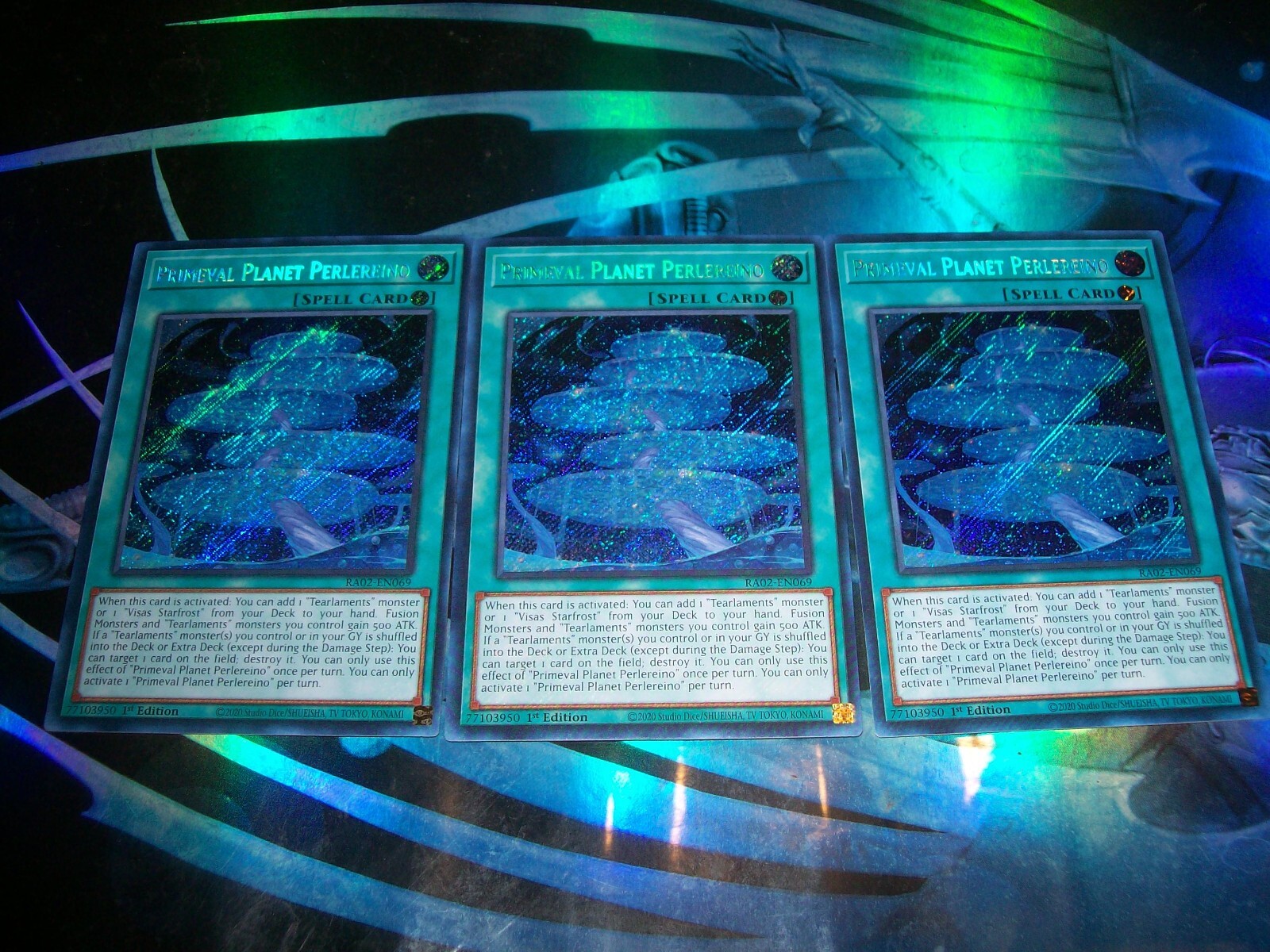 3x Primeval Planet Perlereino 1st Edition Secret Rare RA02-EN069 Yu-Gi-Oh!