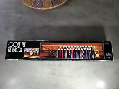 Vintage 1989 Golf Tee & Golf Ball Tie & Belt Wooden Rack 