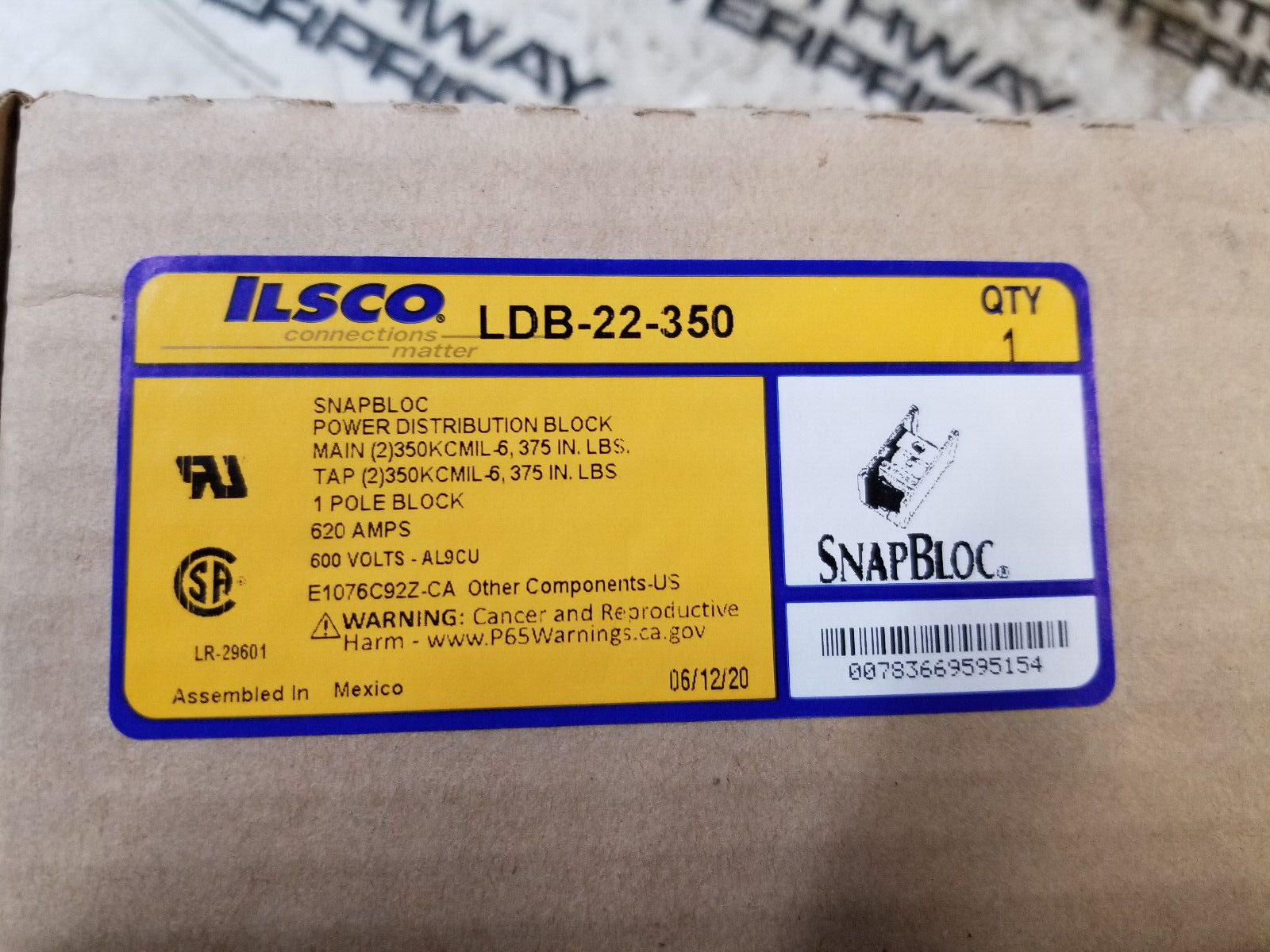 LDB-22-350 - Ilsco - Single Pole Distribution Block - Picture 1 of 8