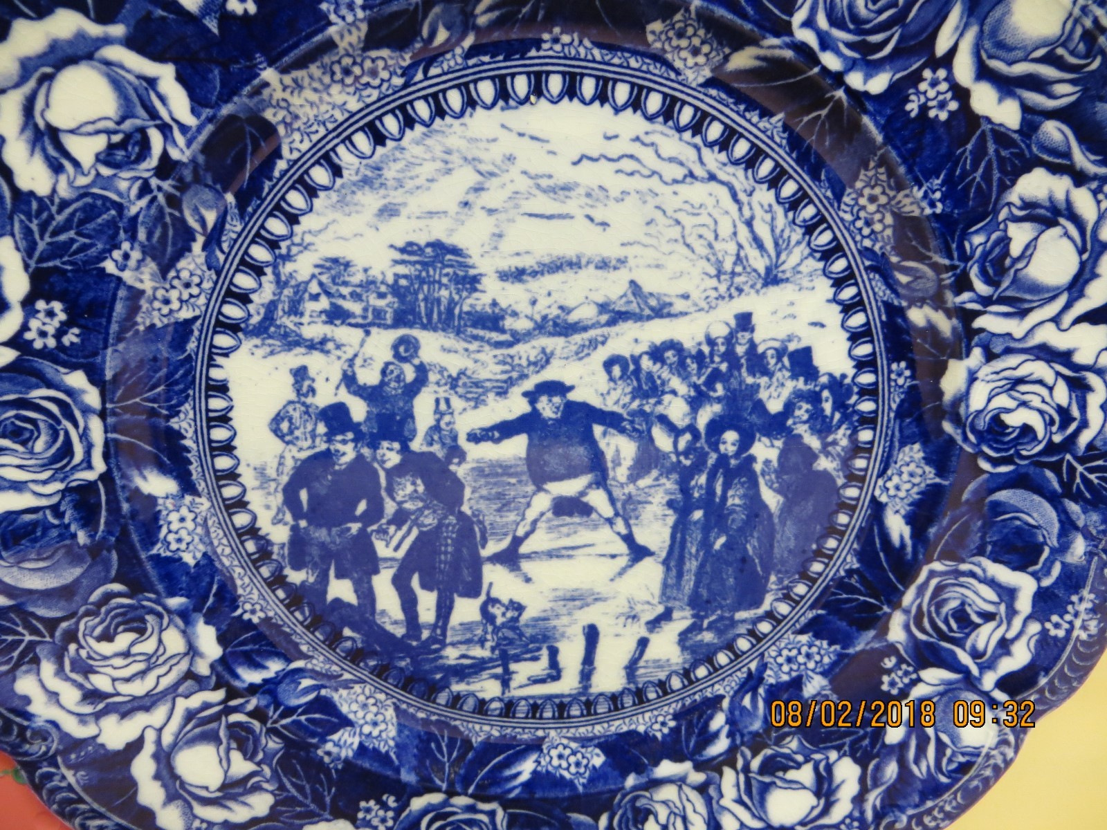 ANTIQUE FLOW BLUE RIDGWAYS PICKWICK BY CHAS. DICKENS - PICKWICK KEEPS THE POT ..