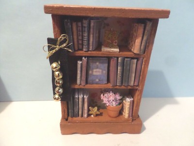 wooden dollhouse bookcase