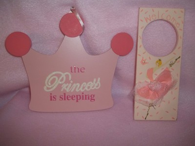 Girls Wooden Door Hanger Princess Sleeping  Crown Tiara Bedroom Bling
