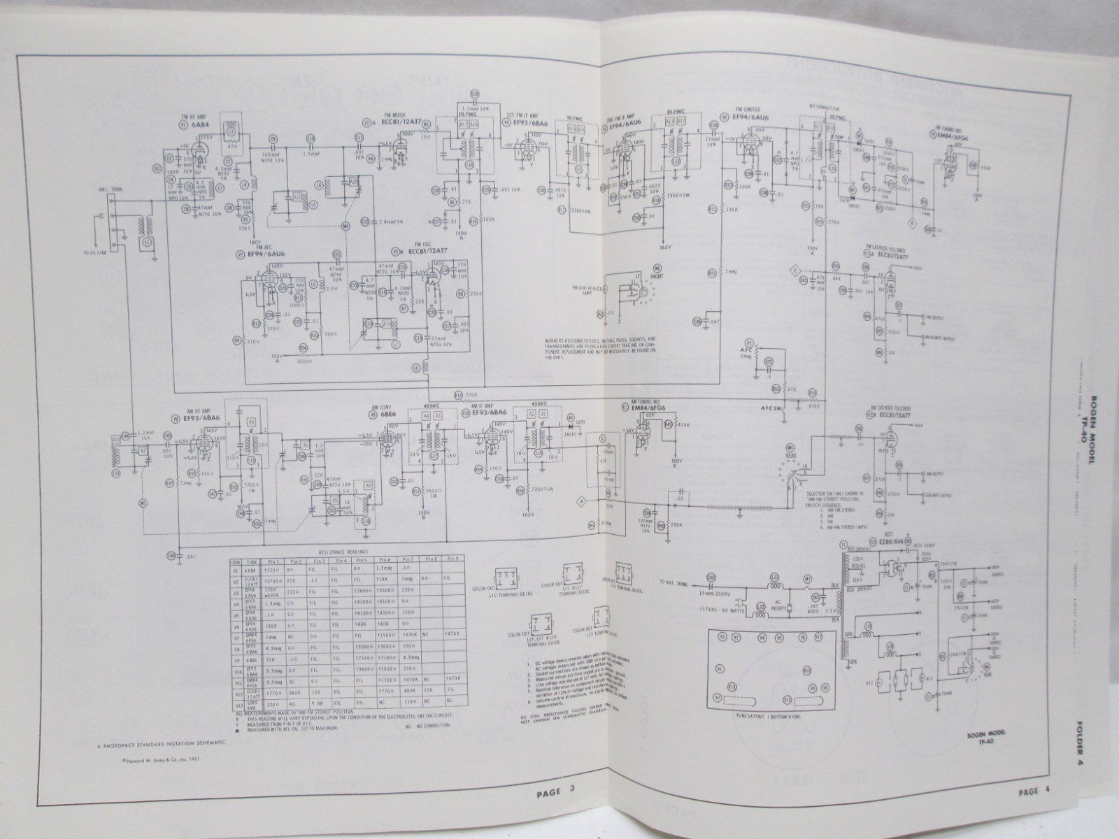 Vintage Sams Photofact Folder Radio Parts Manual Bogen Model TP-40