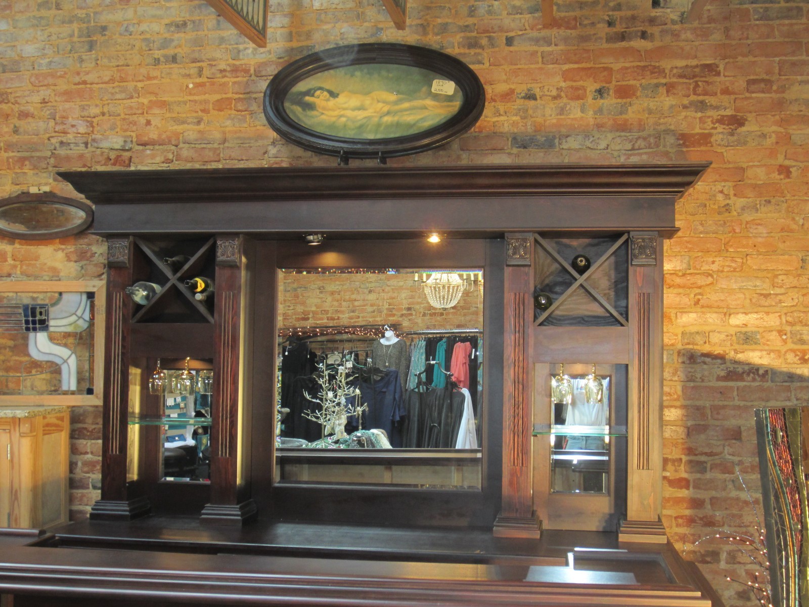 home bar  Cherry and maple back bar front bar service shelf. Thick glass shelves