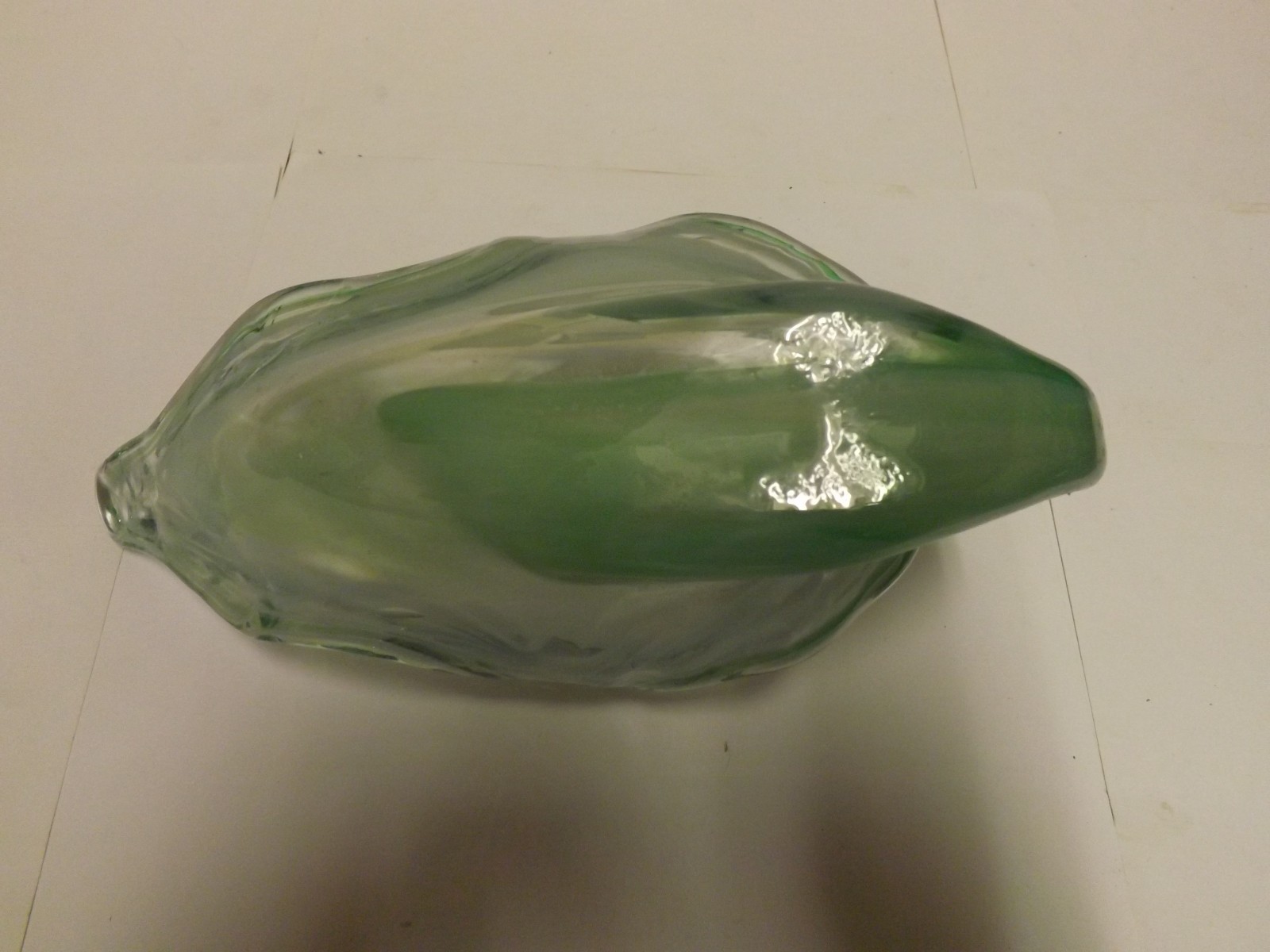 MURANO ART STYLE GREEN WHITE CLEAR GLASS SWAN DISH 10