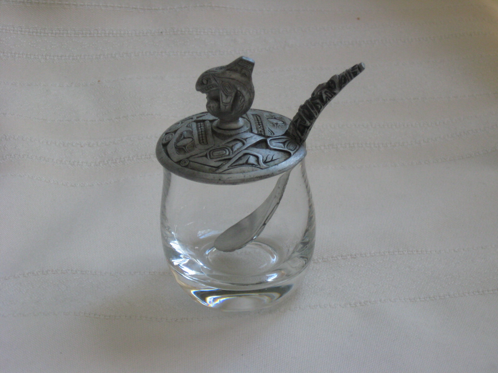 Boma Fine Pewter Etain Fin Native Whale Lid, Totem Spoon, Jelly Jar