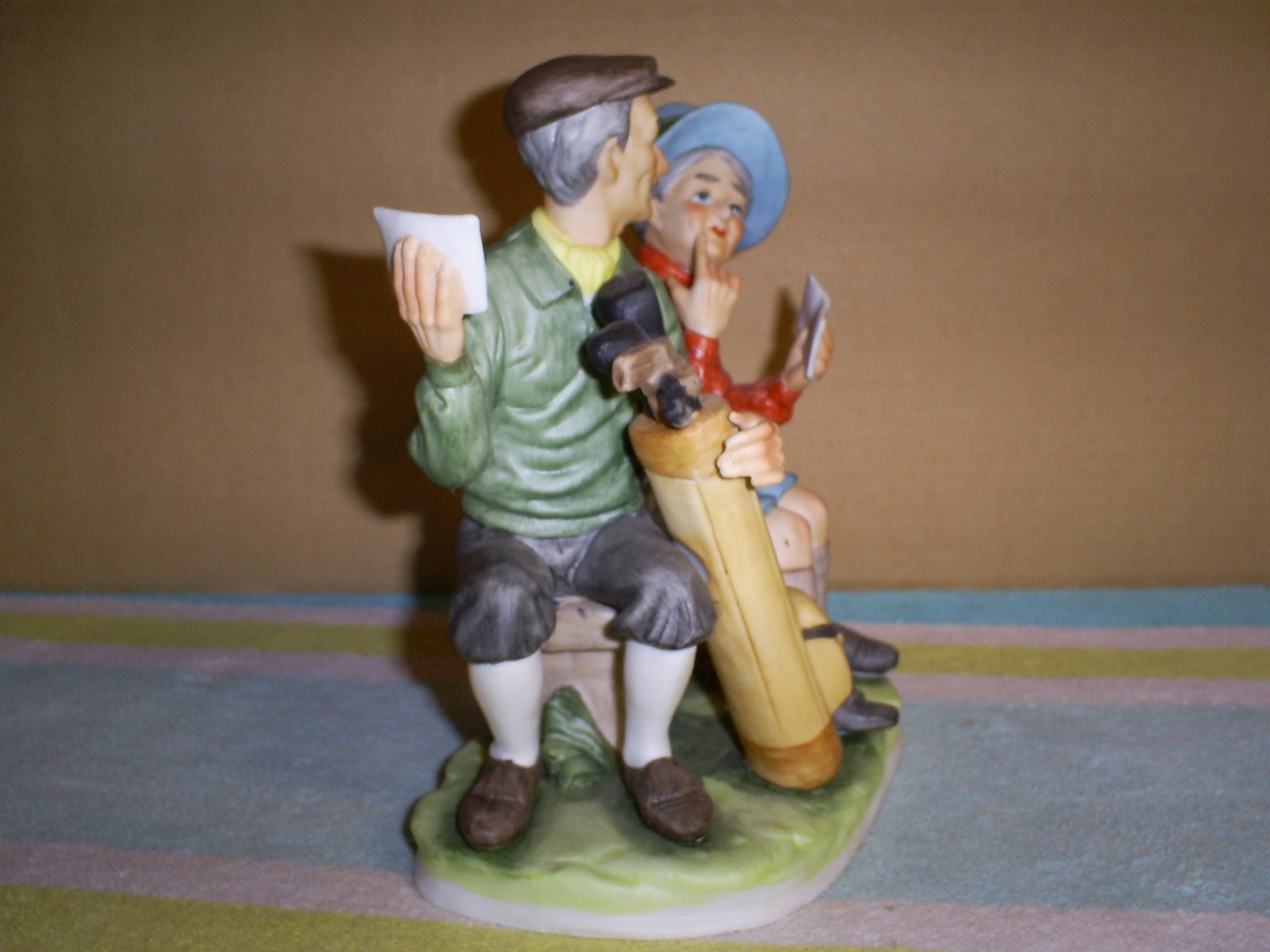 Vintage Lefton China Hand Painted 7269 Golfing Couple Sitting On a Bench