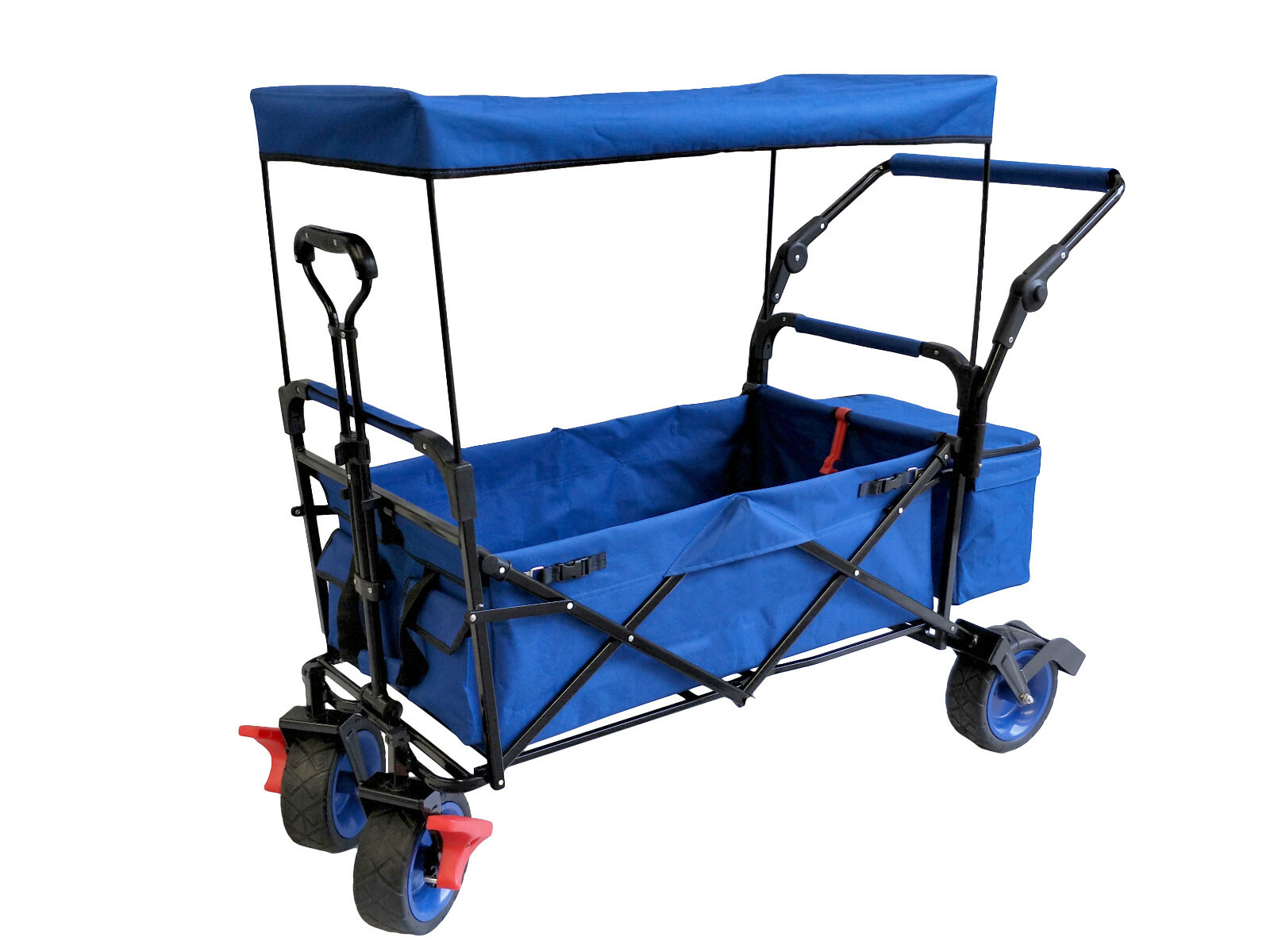 Kinder Bollerwagen Dach faltbar Bremse Schiebebügel 