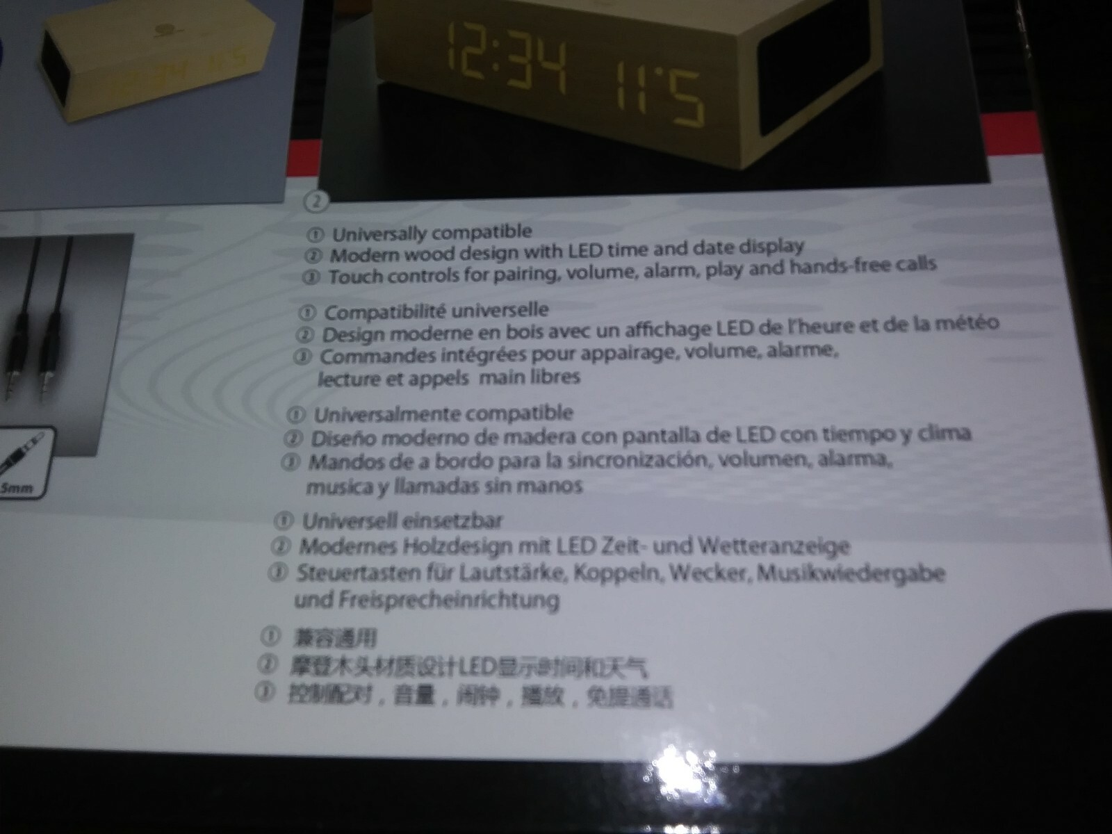 Gogroove BlueSYNC TYM Bluetooth Alarm Clock Wooden Speaker LED Touch AC Powered