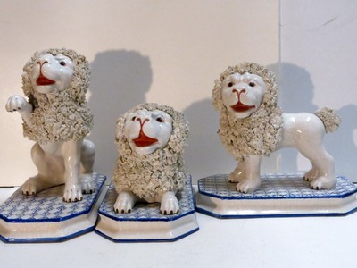 Faience Poodles by Bow of London ca.1745 Set of Three