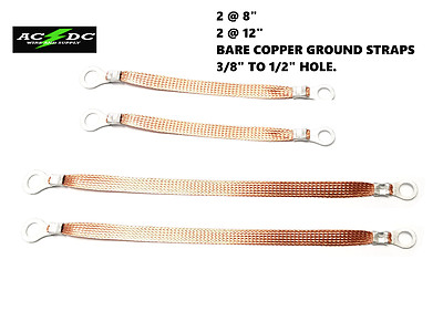 4-Pack. Universal 8''+12'' Inch BARE Copper Ground Straps. Made in USA (Bonding)
