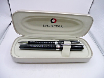 Sheaffer White  Dot Intensity ball pen and pencil set--onyx--broad point
