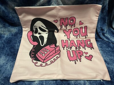 Scream Ghostface Design Throw Pillow Cover No You Hang Up (Pink)