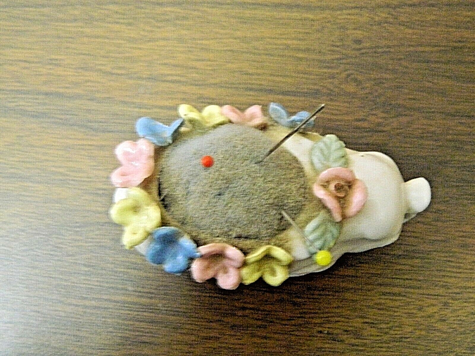 Vintage Ceramic Porcelain Elephant Pin Cushion