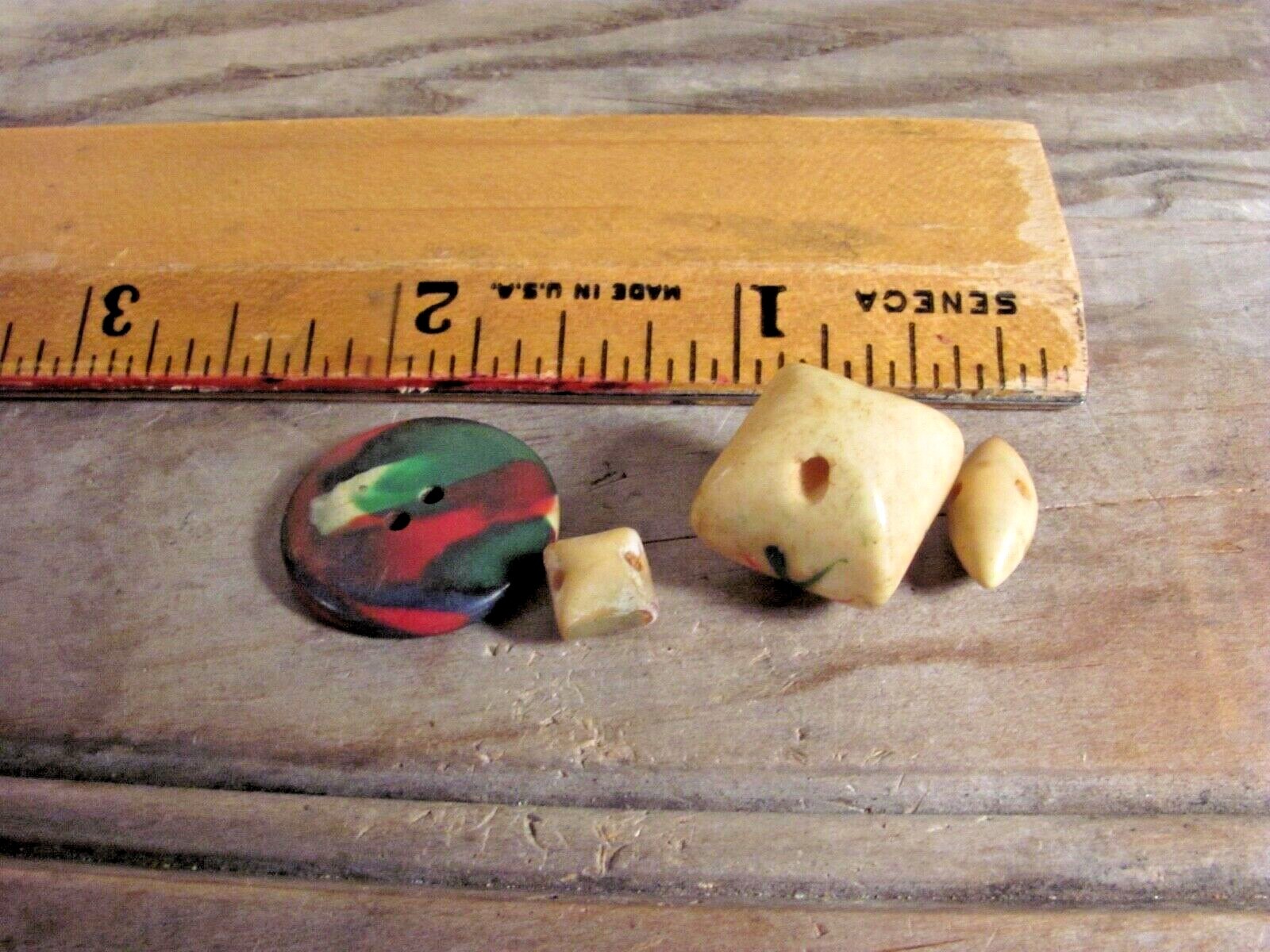 Vintage colorful buttons - painted and composite two hole wafer squares football