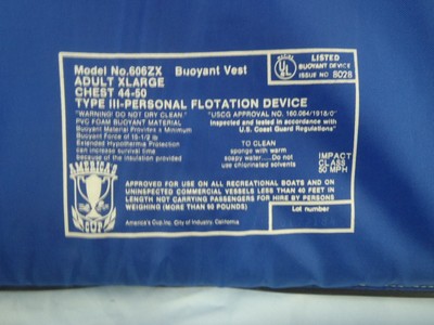 CONNELLY Type III Life Jacket PFD Adult Extra Large Chest 44-50 Model 606ZX