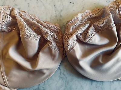 Glamorise Bra #1240 Size 40F Full Figure Beige Lace Bra Underwire New
