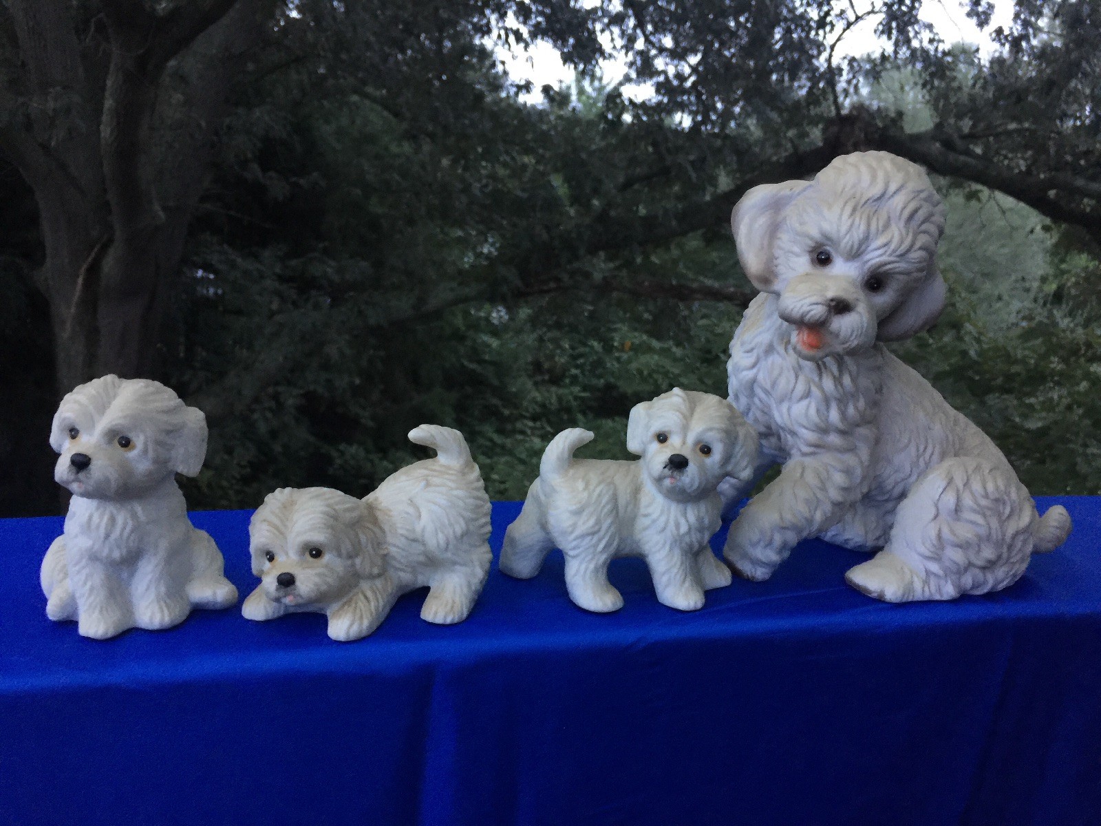 Vintage White Poodle Maltese MAMA & PUPPIES Home Interiors UNIQUE Figurine ??j8