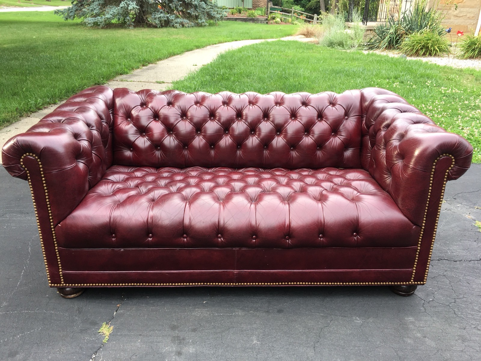 Hancock & Moore Tufted Chesterfield Sofa Loveseat in Red Oxblood Leather