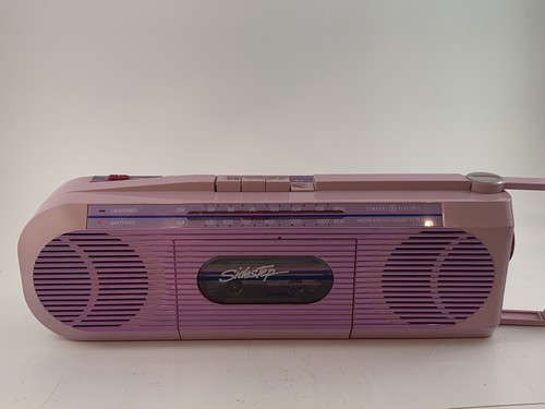 Pink Boombox GE Sidestep 1980's Vintage Radio Cassette Tape Working w Headp