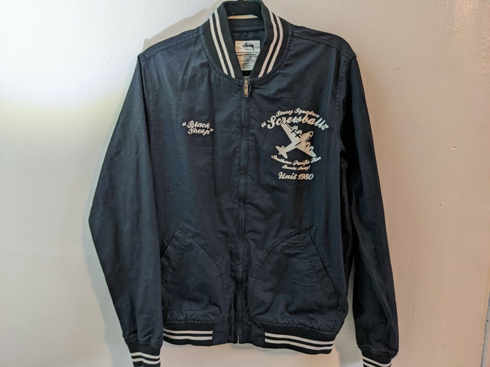 Stussy Black Sheep Varsity Bomber Jacket Size Medium Vintage Stussy Black Sheep Varsity Bomber Jacket Size Medium Vintage