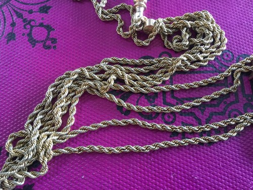 Antique vtg gold filled watch chain~large slide w pearl & red stone early 1900