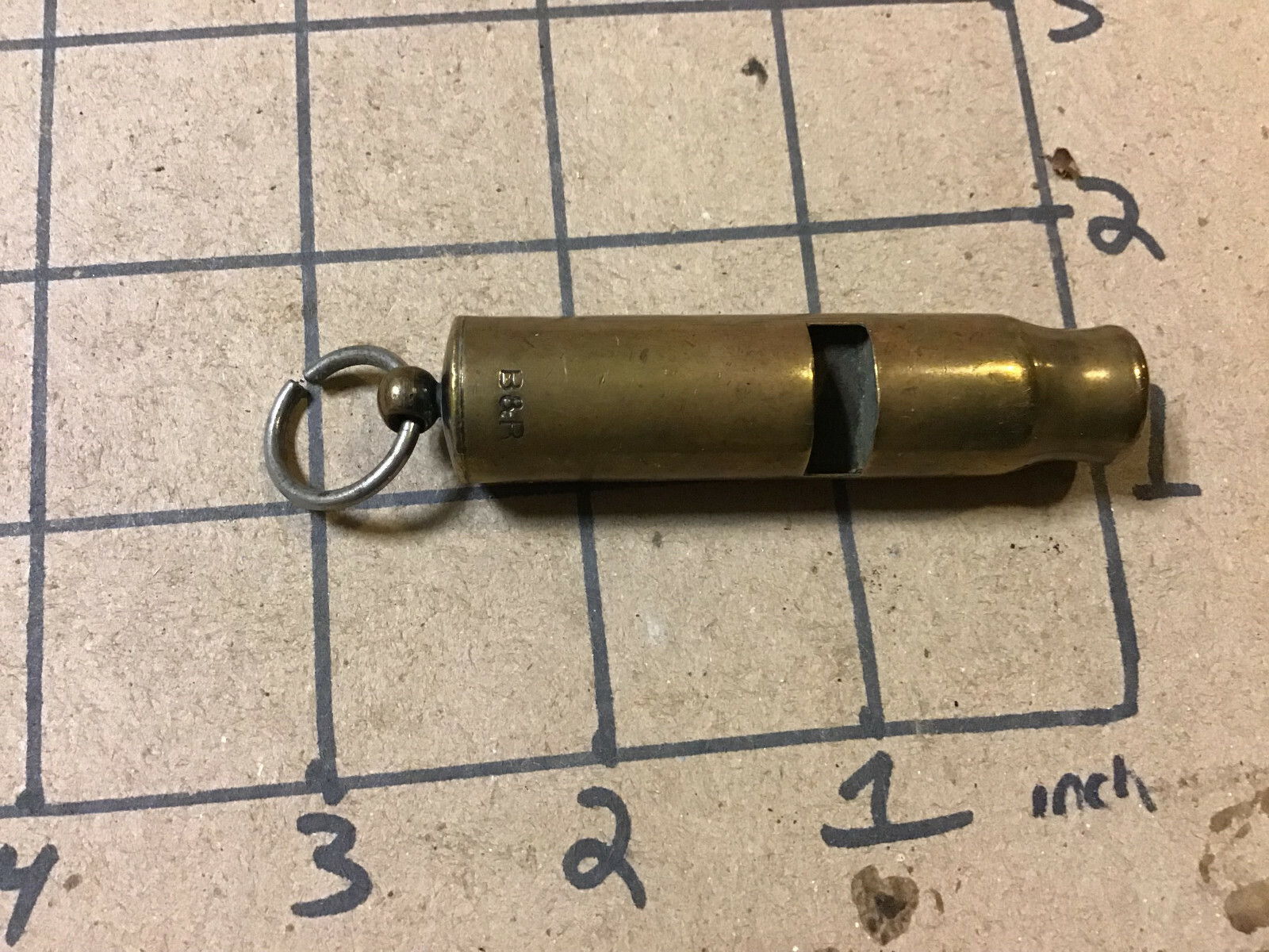 Vintage working WHISTLE -- BRASS -- marked B & R w an EAGLE