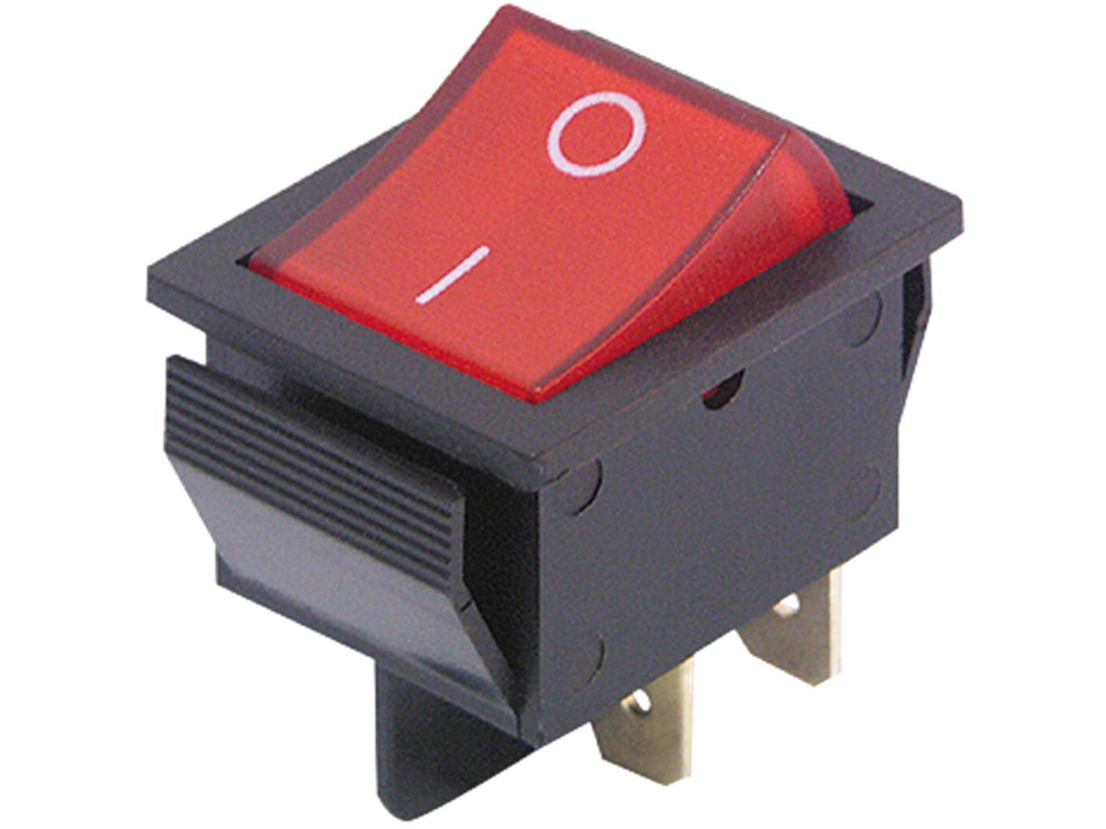 Wippenschalter, 4-polig, rote beleuchtete Wippe, 250V 15A, 2 Stel