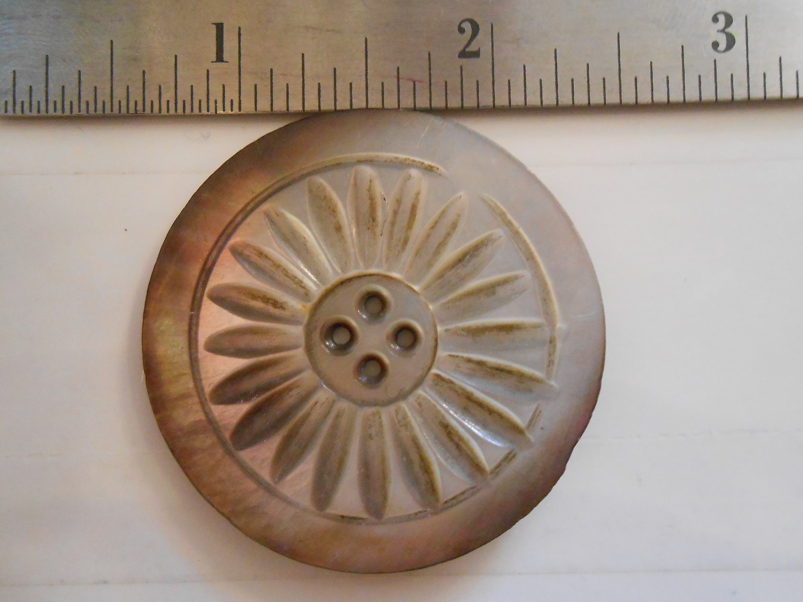 Abolone Shell Buttons (2) Carved, 4 hole buttons!!! Beautifully carved!!!