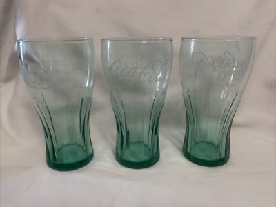3 Coca Cola Cracker Barrel Old Country Store 7'' Tall Green Drinking Glass 20 oz