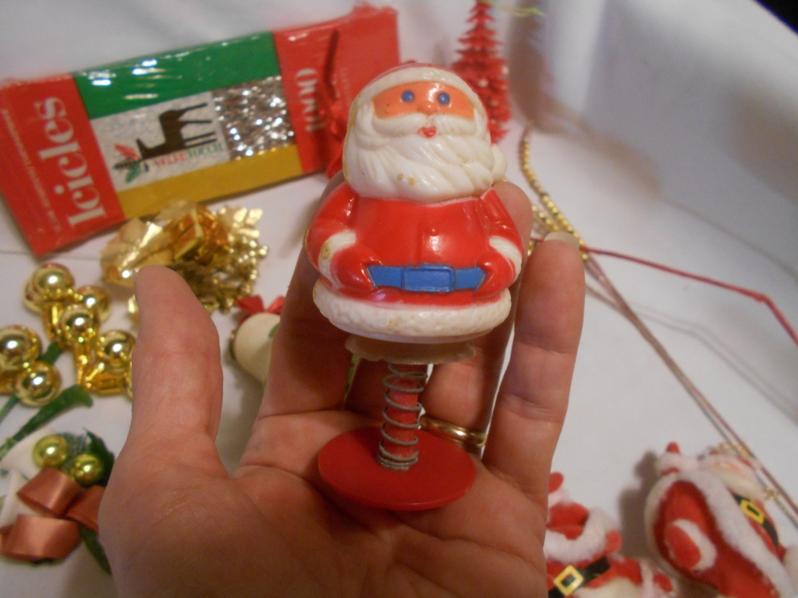 16 vintage Christmas decorations glass corsages , glass picks, ornaments & more